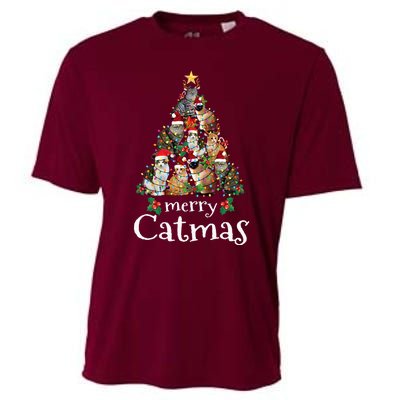 Merry Catmas Funny Cat Mom Cat Dad Christmas Cat Cooling Performance Crew T-Shirt