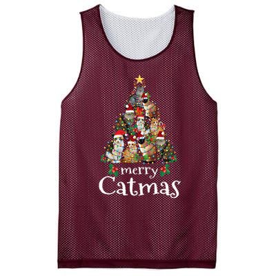 Merry Catmas Funny Cat Mom Cat Dad Christmas Cat Mesh Reversible Basketball Jersey Tank