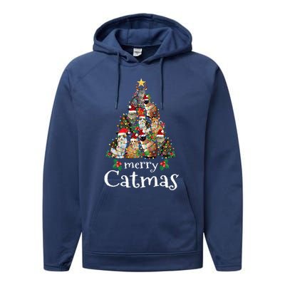 Merry Catmas Funny Cat Mom Cat Dad Christmas Cat Performance Fleece Hoodie