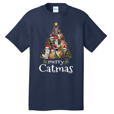 Merry Catmas Funny Cat Mom Cat Dad Christmas Cat Tall T-Shirt