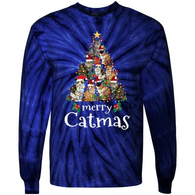 Merry Catmas Funny Cat Mom Cat Dad Christmas Cat Tie-Dye Long Sleeve Shirt