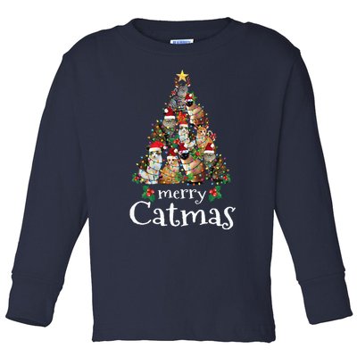 Merry Catmas Funny Cat Mom Cat Dad Christmas Cat Toddler Long Sleeve Shirt