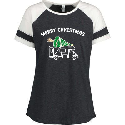 Merry Christmas Funny Camper Rv Camping Christmas Gift Enza Ladies Jersey Colorblock Tee