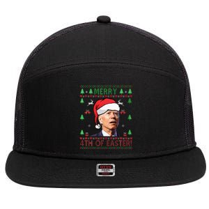 Merry Christmas Funny Joe Biden Happy 4th Of July Ugly Xmas 7 Panel Mesh Trucker Snapback Hat