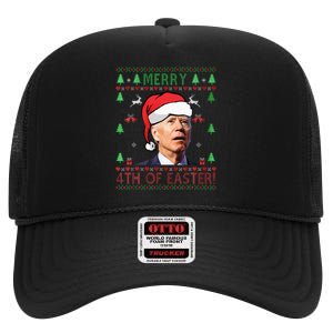 Merry Christmas Funny Joe Biden Happy 4th Of July Ugly Xmas High Crown Mesh Back Trucker Hat