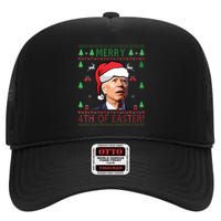 Merry Christmas Funny Joe Biden Happy 4th Of July Ugly Xmas High Crown Mesh Back Trucker Hat