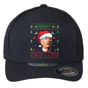 Merry Christmas Funny Joe Biden Happy 4th Of July Ugly Xmas Flexfit Unipanel Trucker Cap