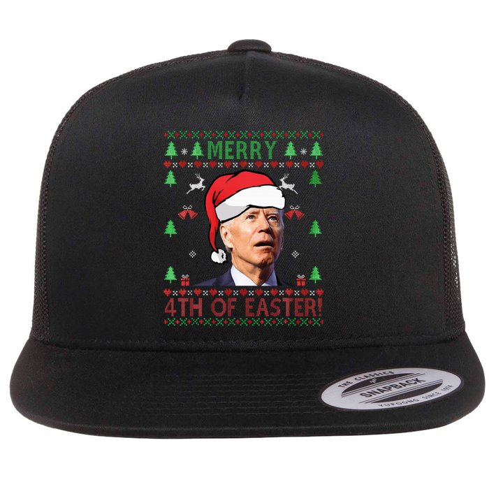 Merry Christmas Funny Joe Biden Happy 4th Of July Ugly Xmas Flat Bill Trucker Hat