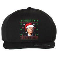 Merry Christmas Funny Joe Biden Happy 4th Of July Ugly Xmas Wool Snapback Cap