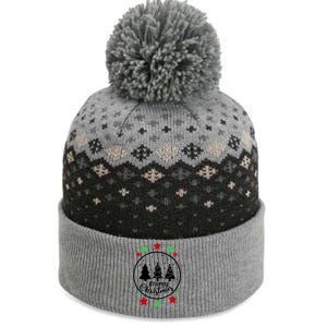 Merry Christmas Festive Circle Logo The Baniff Cuffed Pom Beanie