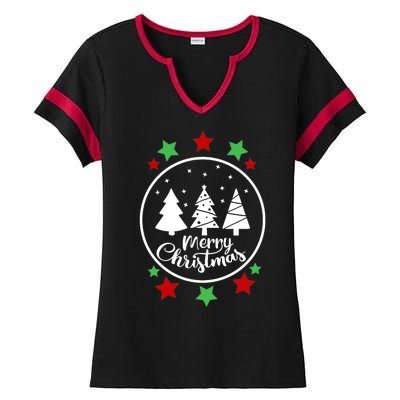 Merry Christmas Festive Circle Logo Ladies Halftime Notch Neck Tee