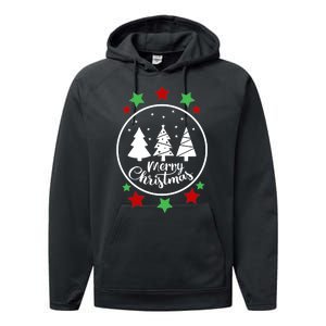 Merry Christmas Festive Circle Logo Performance Fleece Hoodie