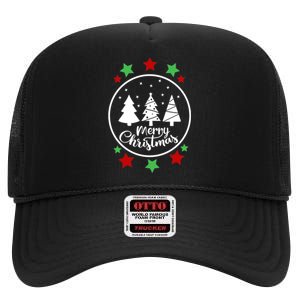 Merry Christmas Festive Circle Logo High Crown Mesh Back Trucker Hat