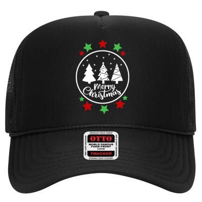 Merry Christmas Festive Circle Logo High Crown Mesh Back Trucker Hat