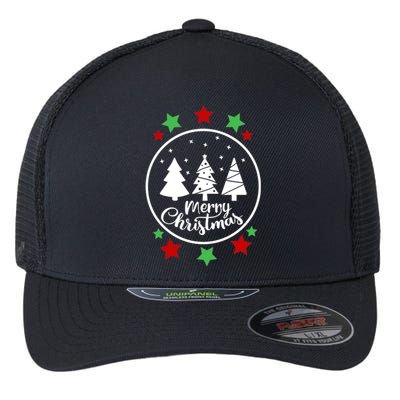 Merry Christmas Festive Circle Logo Flexfit Unipanel Trucker Cap