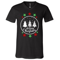 Merry Christmas Festive Circle Logo V-Neck T-Shirt