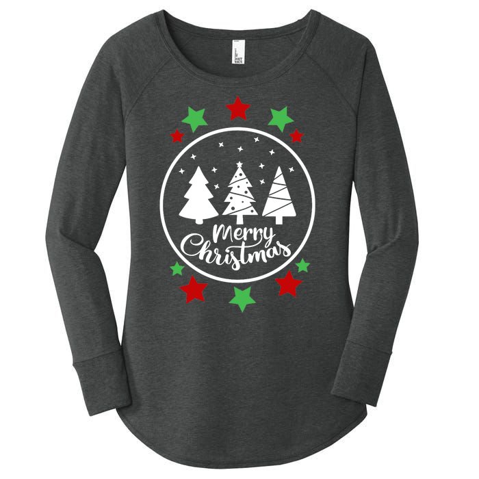 Merry Christmas Festive Circle Logo Women's Perfect Tri Tunic Long Sleeve Shirt