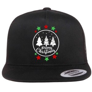 Merry Christmas Festive Circle Logo Flat Bill Trucker Hat