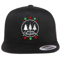 Merry Christmas Festive Circle Logo Flat Bill Trucker Hat