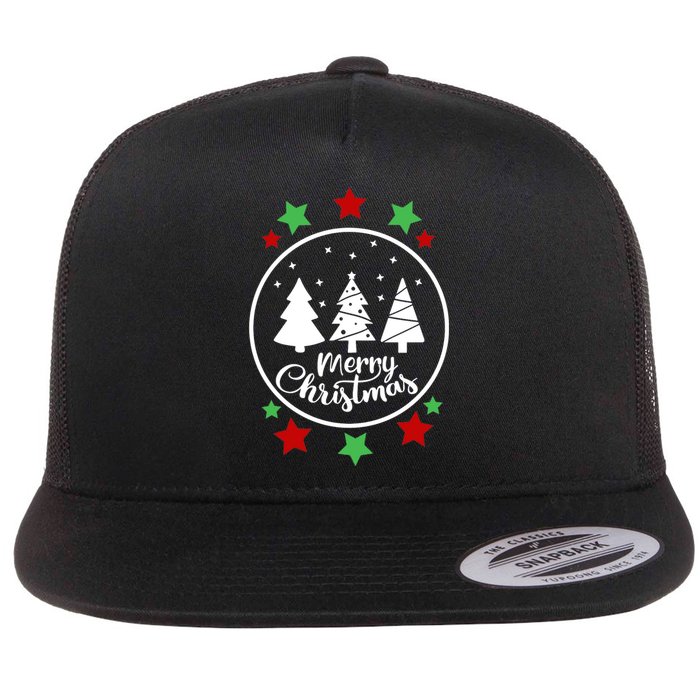 Merry Christmas Festive Circle Logo Flat Bill Trucker Hat