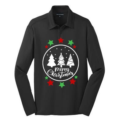 Merry Christmas Festive Circle Logo Silk Touch Performance Long Sleeve Polo