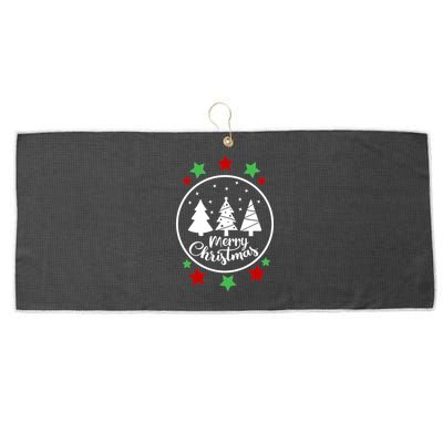 Merry Christmas Festive Circle Logo Large Microfiber Waffle Golf Towel