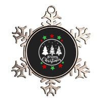 Merry Christmas Festive Circle Logo Metallic Star Ornament