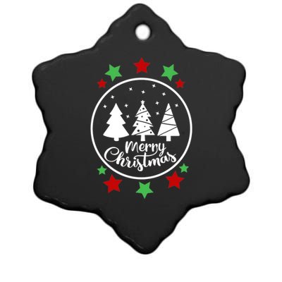 Merry Christmas Festive Circle Logo Ceramic Star Ornament