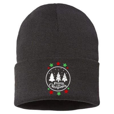 Merry Christmas Festive Circle Logo Sustainable Knit Beanie