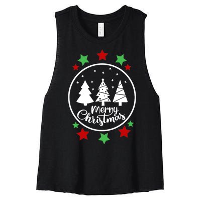 Merry Christmas Festive Circle Logo Women's Racerback Cropped Tank