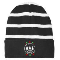 Merry Christmas Festive Circle Logo Striped Beanie with Solid Band