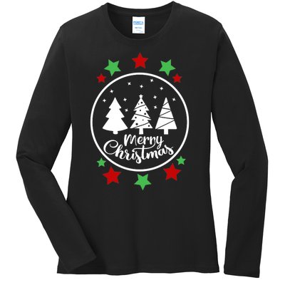 Merry Christmas Festive Circle Logo Ladies Long Sleeve Shirt