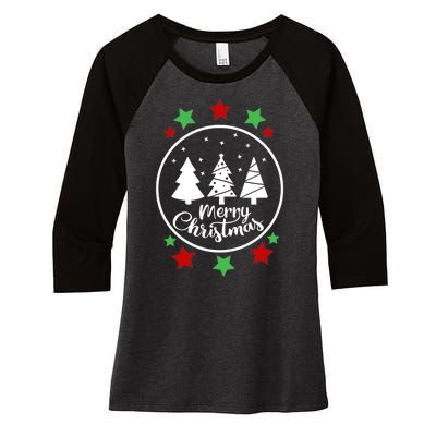 Merry Christmas Festive Circle Logo Women's Tri-Blend 3/4-Sleeve Raglan Shirt