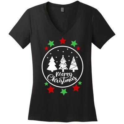 Merry Christmas Festive Circle Logo Women's V-Neck T-Shirt