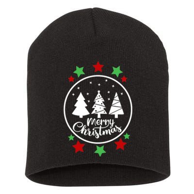 Merry Christmas Festive Circle Logo Short Acrylic Beanie