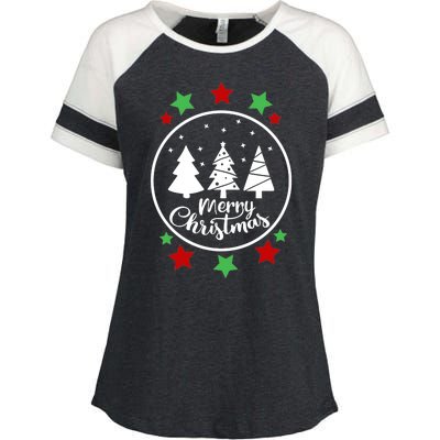 Merry Christmas Festive Circle Logo Enza Ladies Jersey Colorblock Tee