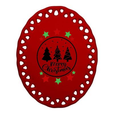 Merry Christmas Festive Circle Logo Ceramic Oval Ornament