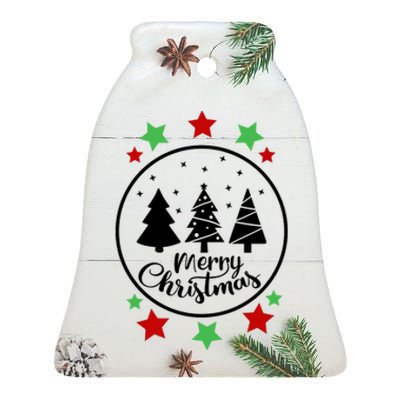 Merry Christmas Festive Circle Logo Ceramic Bell Ornament