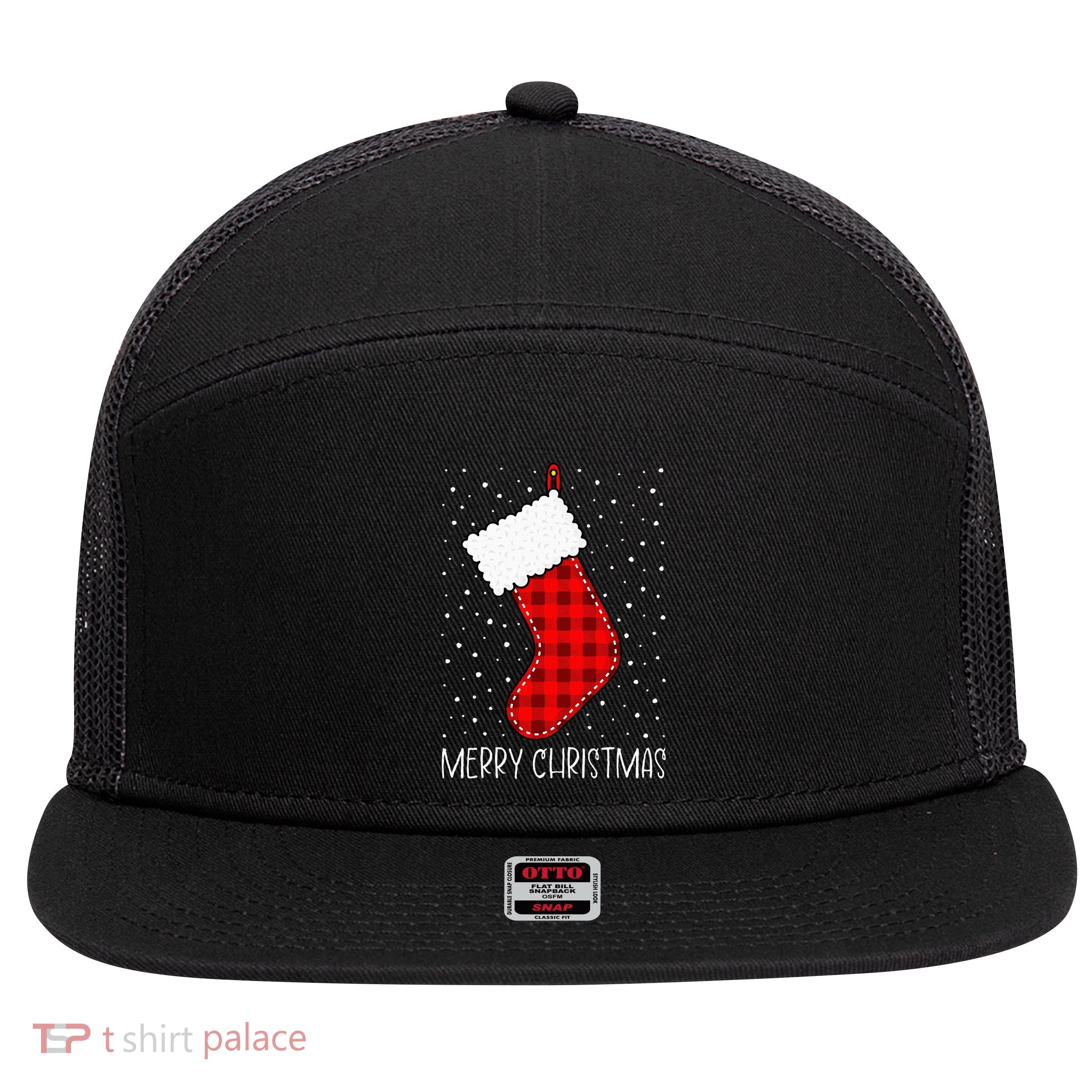 Merry Christmas Funny Xmas Stocking 7 Panel Mesh Trucker Snapback Hat