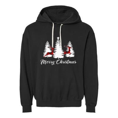 Merry Christmas For Women Buffalo Plaid Reindeer Tree Garment-Dyed Fleece Hoodie