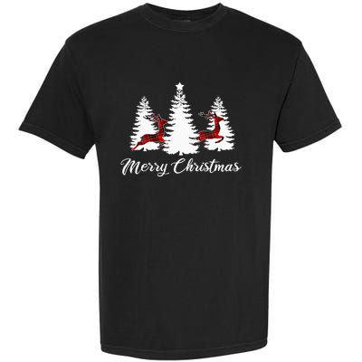 Merry Christmas For Women Buffalo Plaid Reindeer Tree Garment-Dyed Heavyweight T-Shirt