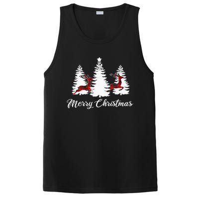 Merry Christmas For Women Buffalo Plaid Reindeer Tree PosiCharge Competitor Tank