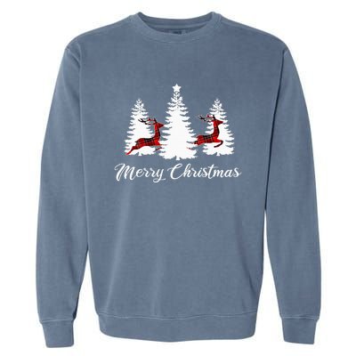 Merry Christmas For Women Buffalo Plaid Reindeer Tree Garment-Dyed Sweatshirt