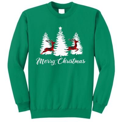 Merry Christmas For Women Buffalo Plaid Reindeer Tree Sweatshirt