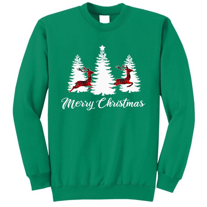 Merry Christmas For Women Buffalo Plaid Reindeer Tree Sweatshirt