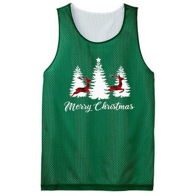 Merry Christmas For Women Buffalo Plaid Reindeer Tree Mesh Reversible Basketball Jersey Tank