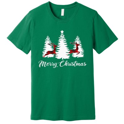 Merry Christmas For Women Buffalo Plaid Reindeer Tree Premium T-Shirt