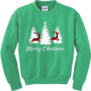 Merry Christmas For Women Buffalo Plaid Reindeer Tree Kids Sweatshirt