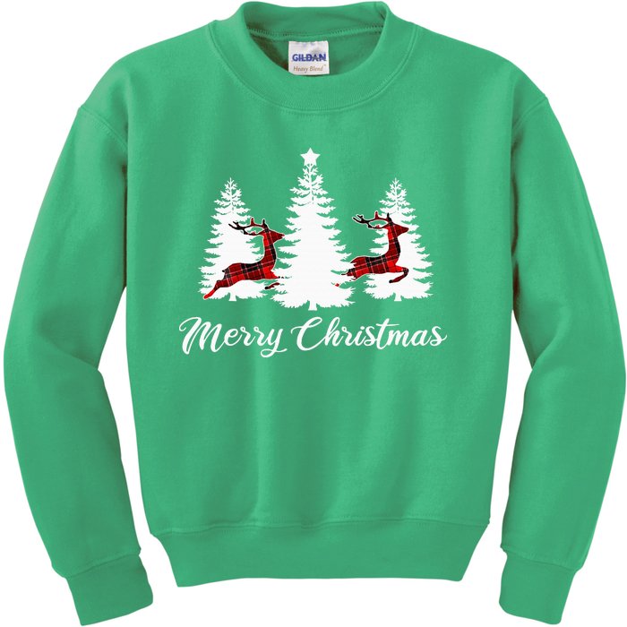 Merry Christmas For Women Buffalo Plaid Reindeer Tree Kids Sweatshirt