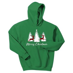 Merry Christmas For Women Buffalo Plaid Reindeer Tree Kids Hoodie